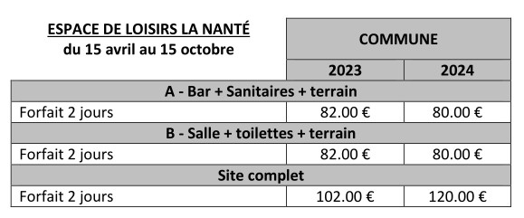 infos et tarifs