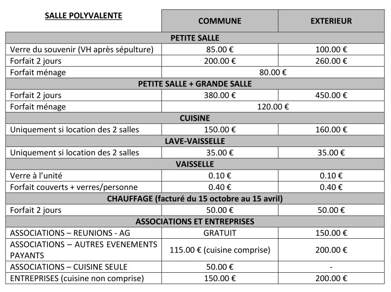 infos et tarifs