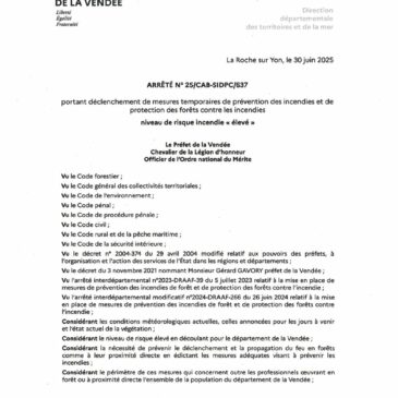 Arrêté préfectoral niveau de risque incendie élevé