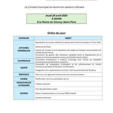 Réunion du Conseil Municipal du 28 août 2025