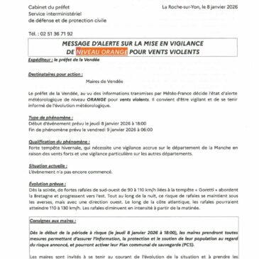 Alerte mise en vigilance de niveau orange vents violents