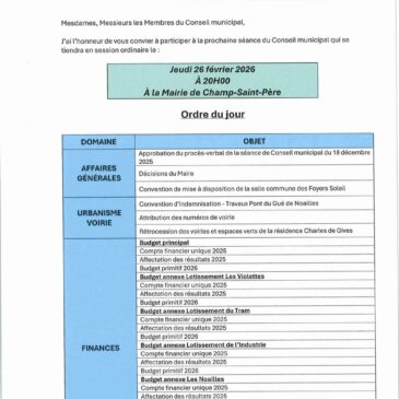 Réunion du Conseil Municipal du jeudi 26 février 2026