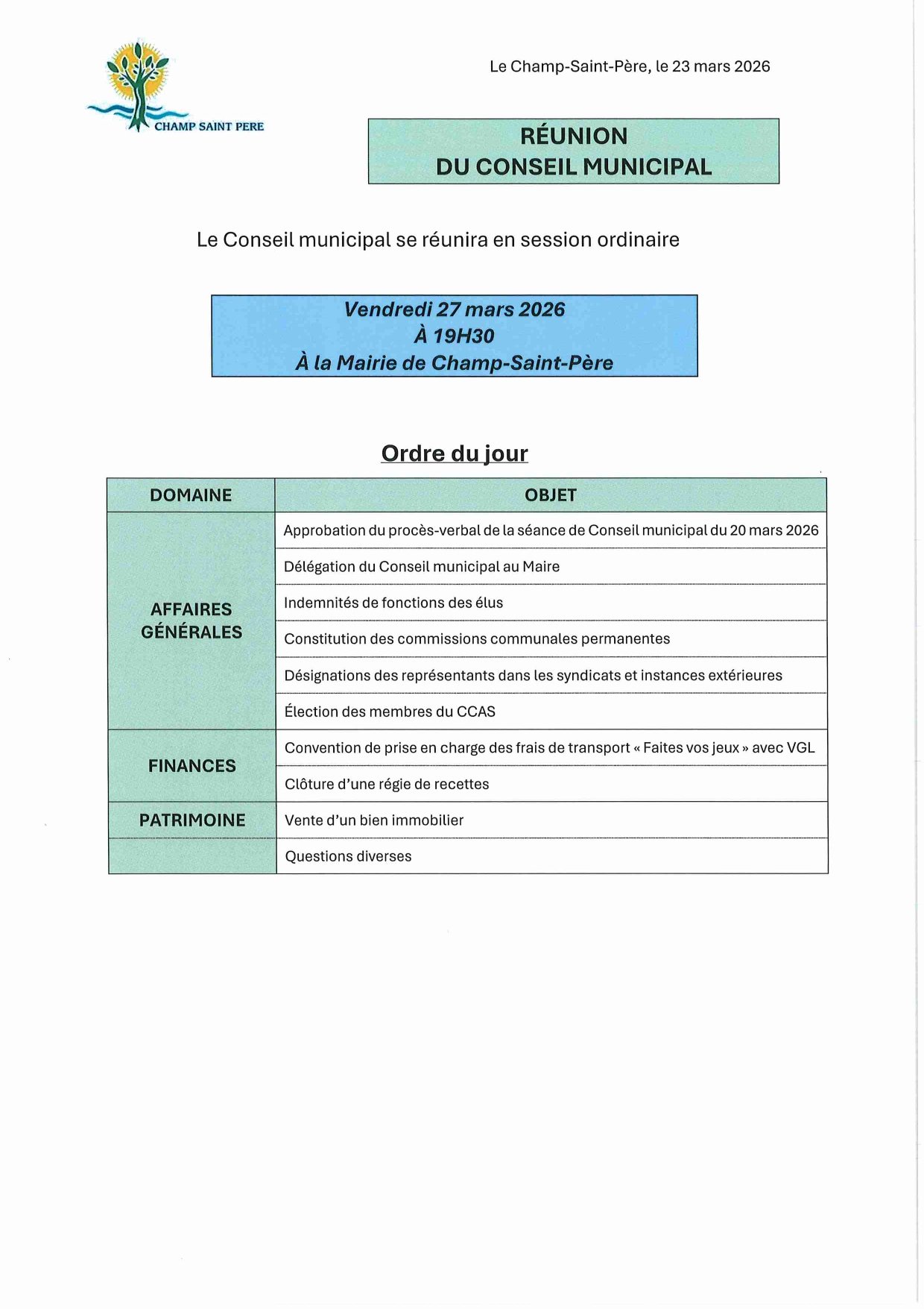 Commune du Champ Saint P&egrave;re